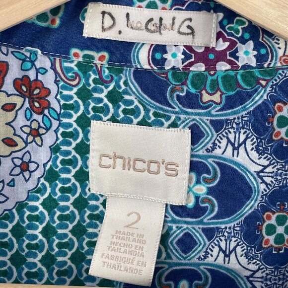 Chicos 2 Womens Large Multicolor Button Up Shirt 3/4 Sleeve Pocket Blouse Top - Picture 5 of 12